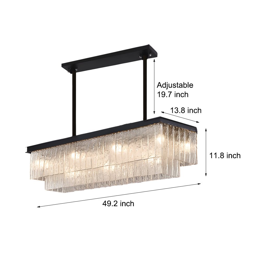 Rectangular Double Layer Crystal Chandelier with 3-Step Dimming