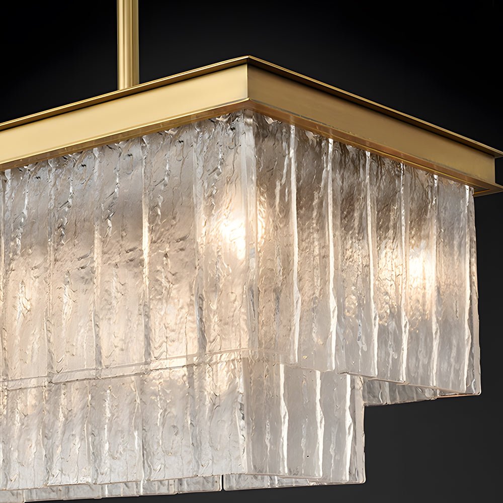 Rectangular Double Layer Crystal Chandelier with 3-Step Dimming