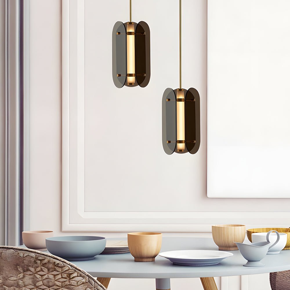 Modern Glass Pendant Light with Long Round Shade