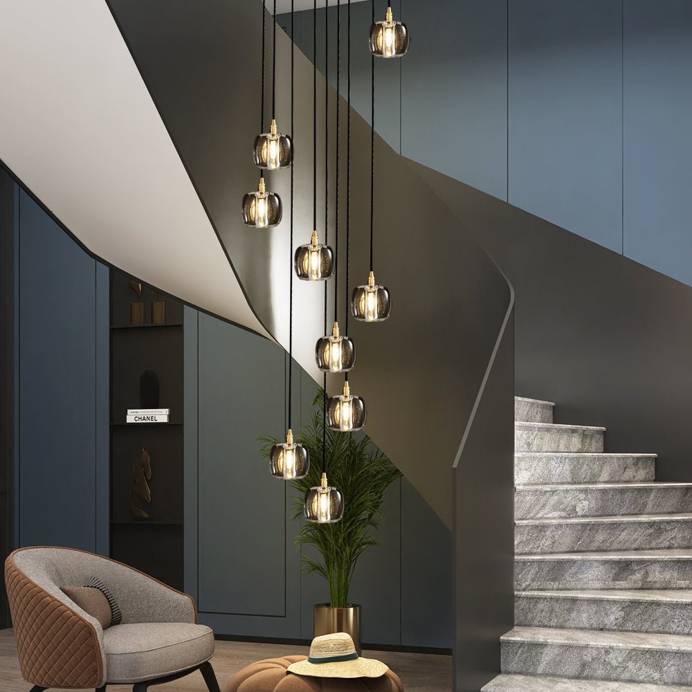 Spiral Crystal Cube Pendant Light Dimmable Chandelier Staircase