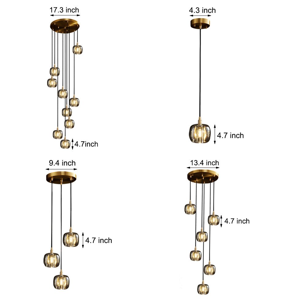 Spiral Crystal Cube Pendant Light Dimmable Chandelier Staircase
