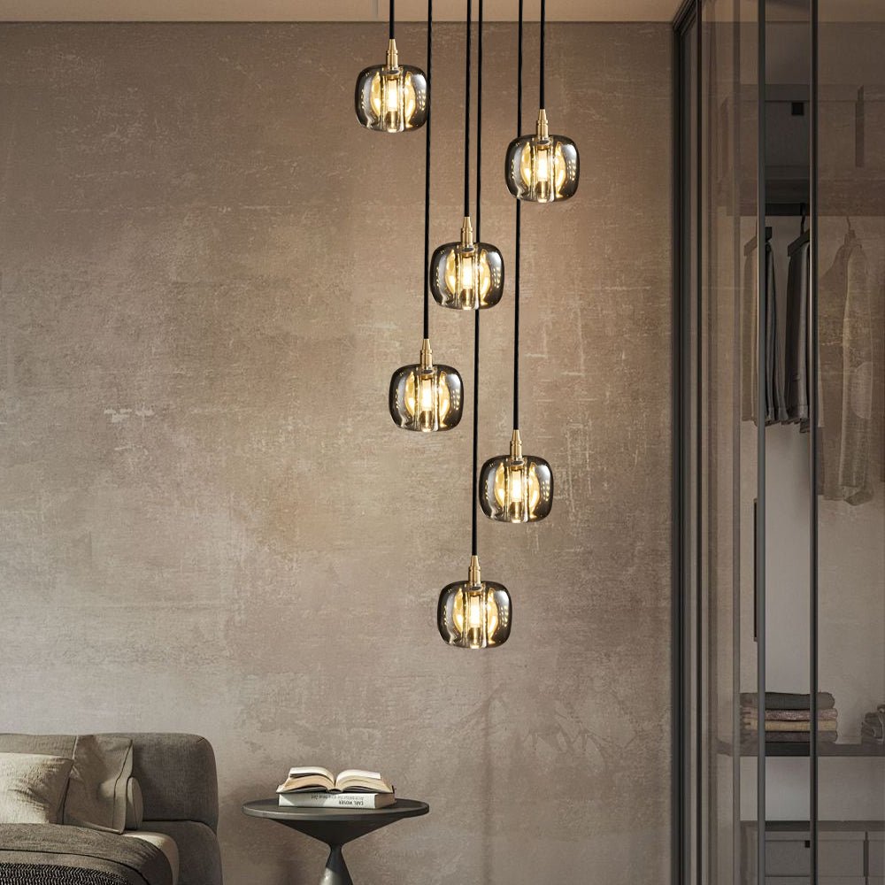 Spiral Crystal Cube Pendant Light Dimmable Chandelier Staircase