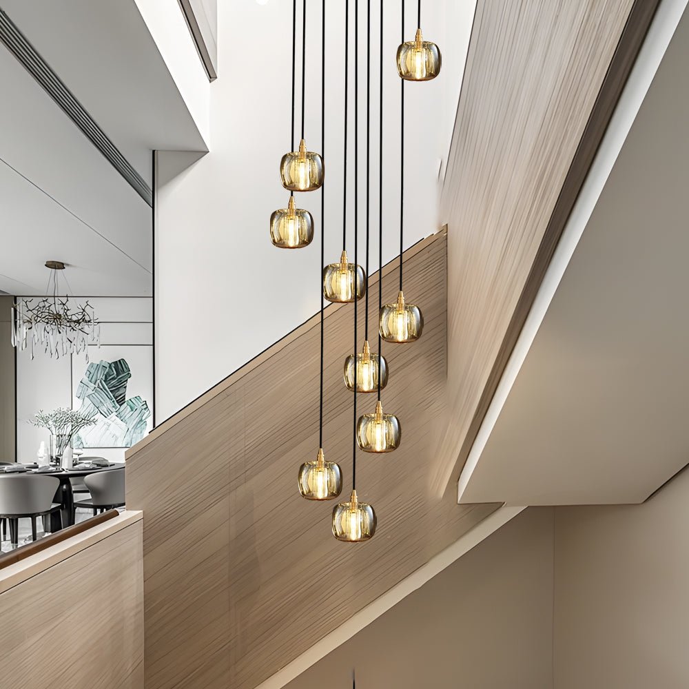 Spiral Crystal Cube Pendant Light Dimmable Chandelier Staircase