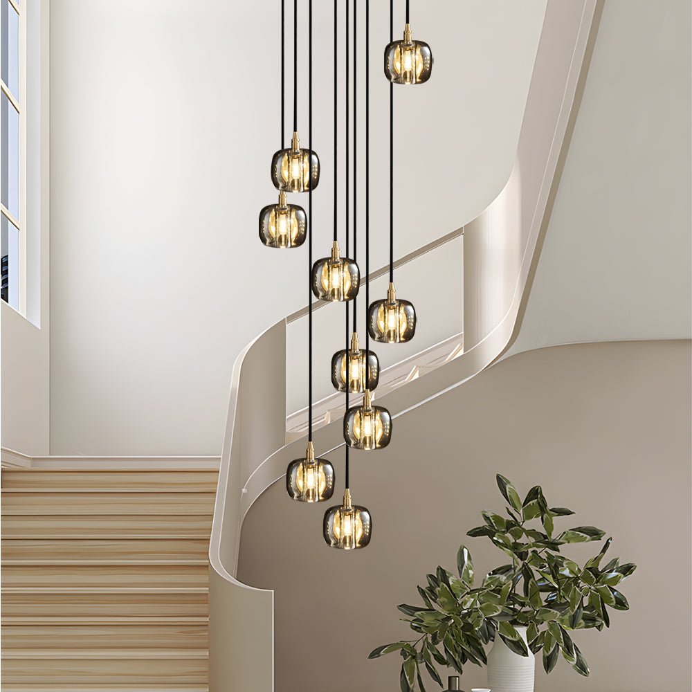 Spiral Crystal Cube Pendant Light Dimmable Chandelier Staircase