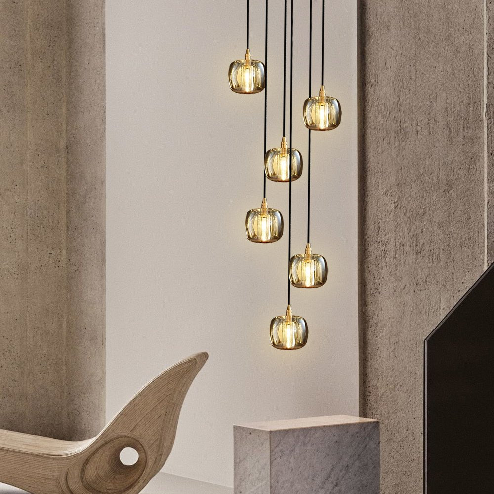 Spiral Crystal Cube Pendant Light Dimmable Chandelier Staircase