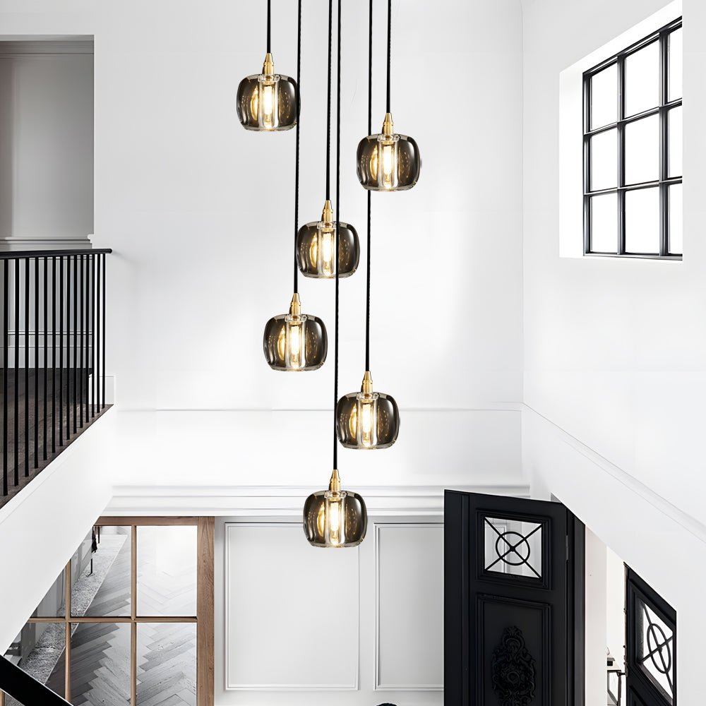 Spiral Crystal Cube Pendant Light Dimmable Chandelier Staircase