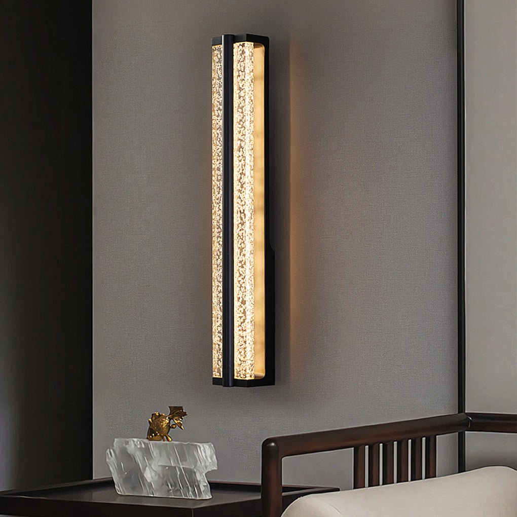Modern Crystal LED Wall Sconce - Black Stainless Steel Rectangular