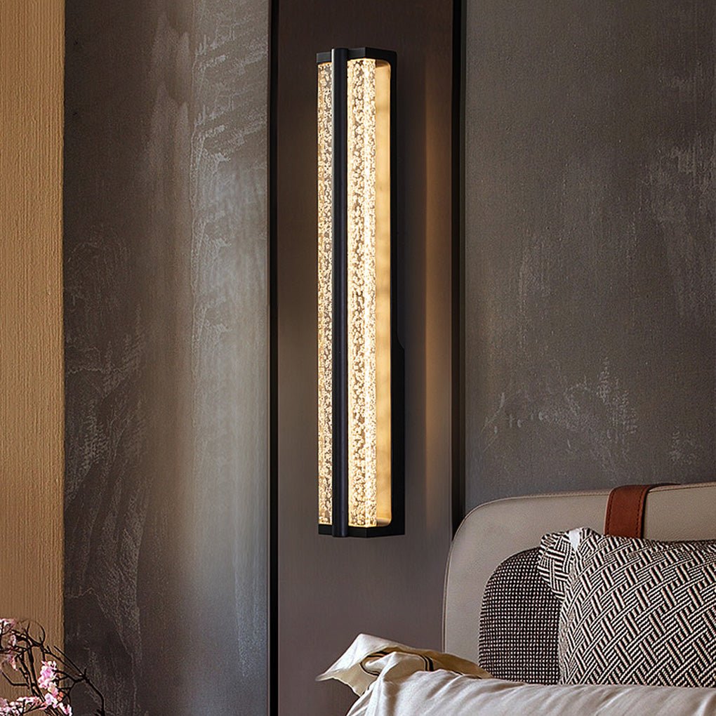 Modern Crystal LED Wall Sconce - Black Stainless Steel Rectangular