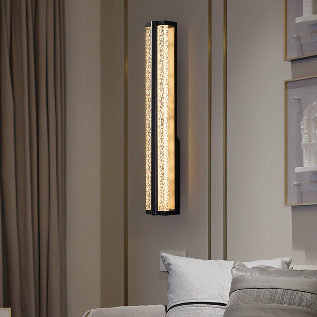 Modern Crystal LED Wall Sconce - Black Stainless Steel Rectangular