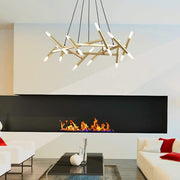Modern Industrial Sputnik Chandelier - Black & Gold Metal
