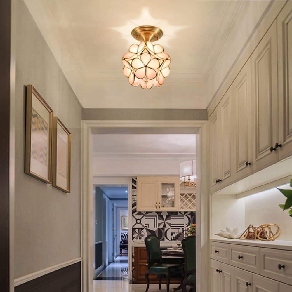 Glass Flower Flush Mount Ceiling Light Copper Finish Nordic Style