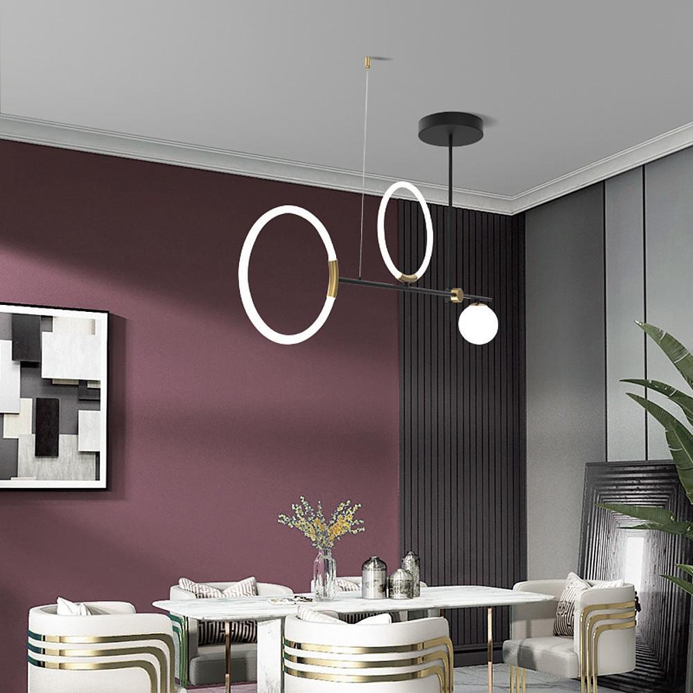 Modern LED Chandelier with Circular Glass Shades in Black