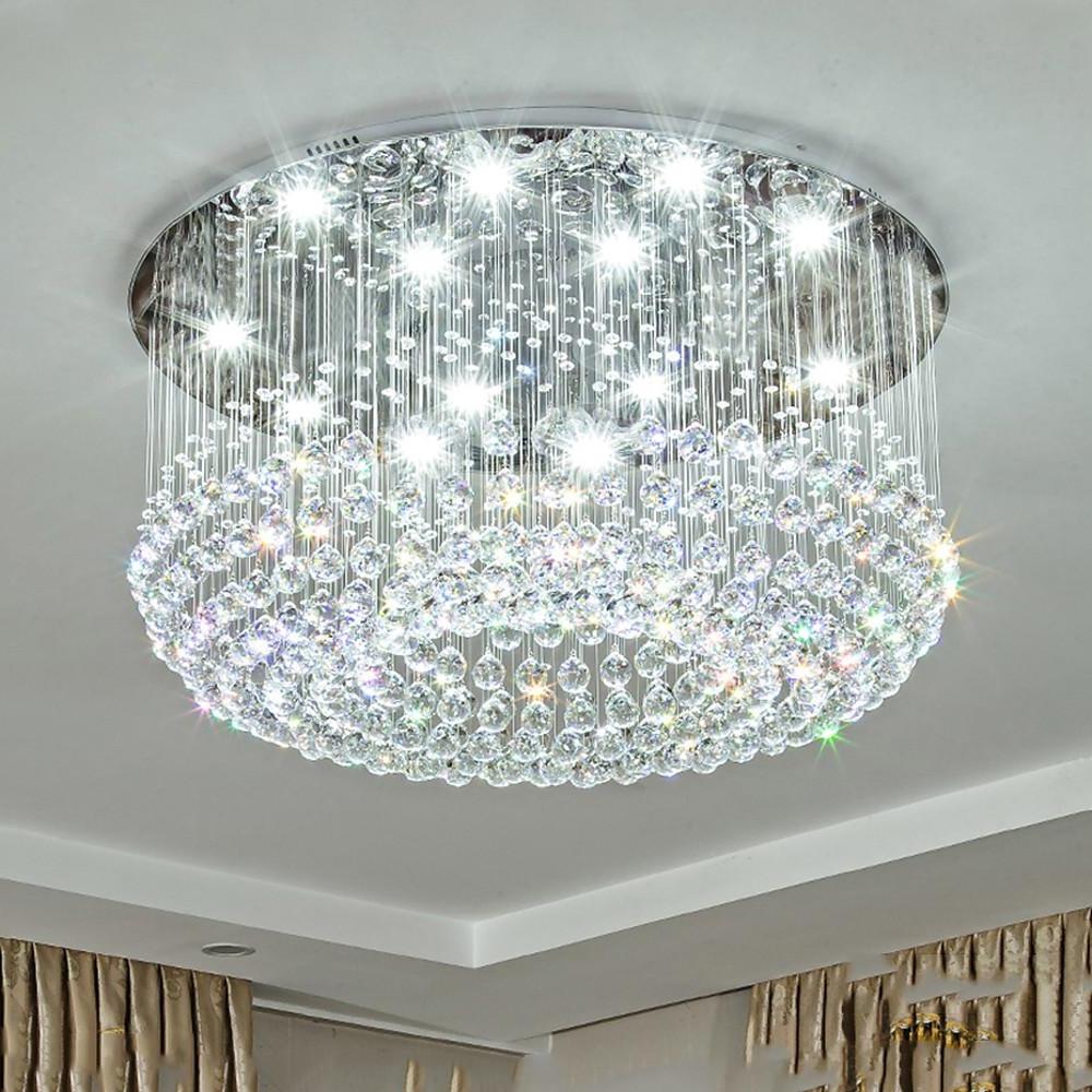 Crystal Drum Flush Mount Chandelier Modern 5-Tier LED Ceiling Light
