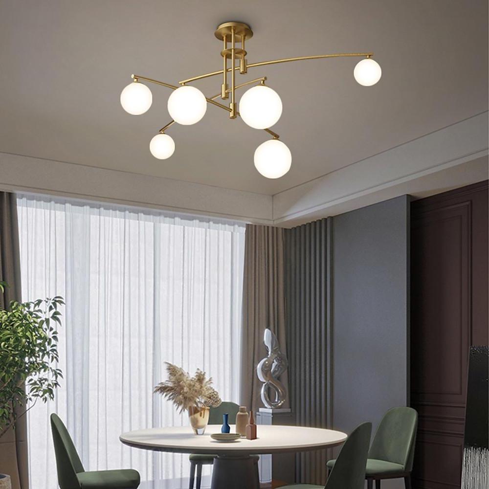 Modern Gold Brass Glass Chandelier with Curved Line Design LED
