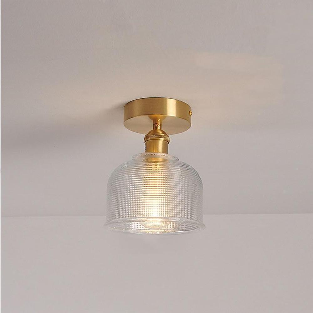 Modern Glass Lantern Flush Mount Ceiling Light – Copper Finish