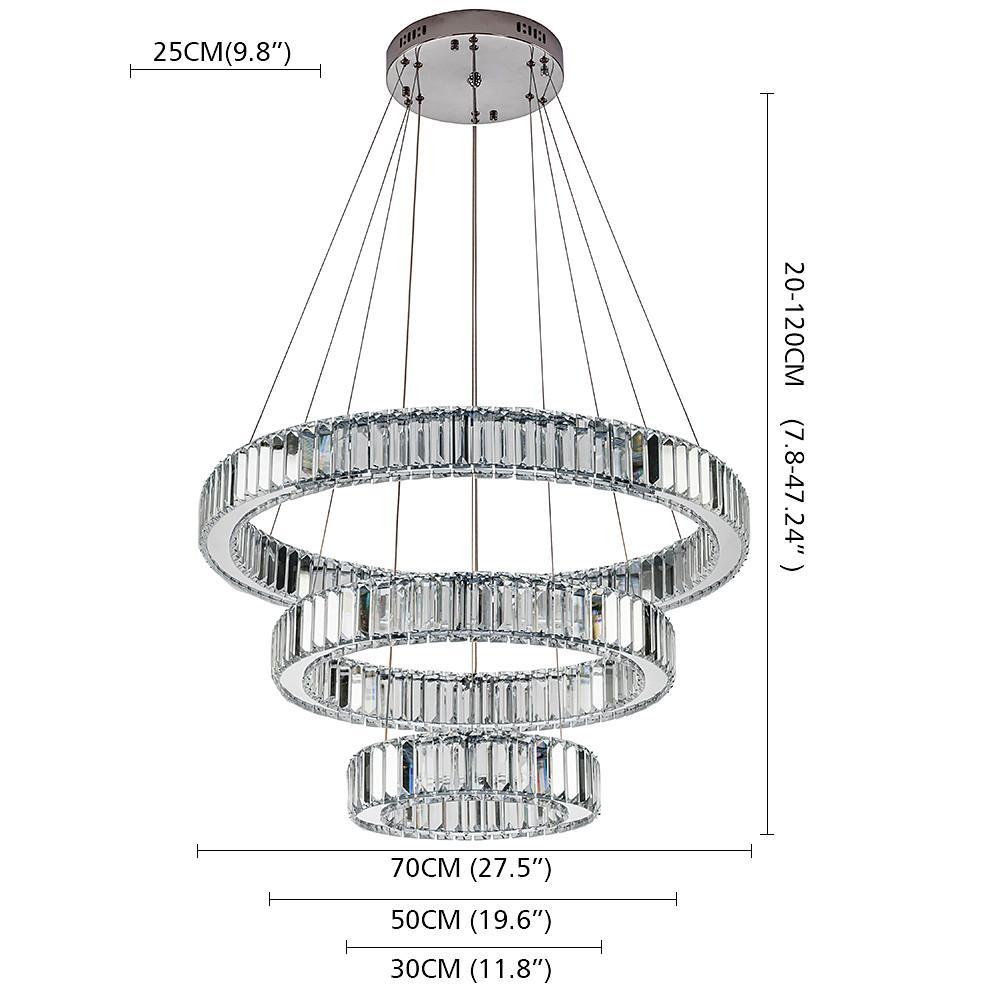 Crystal 3-Tier Ring Pendant Light Modern Chrome Chandelier