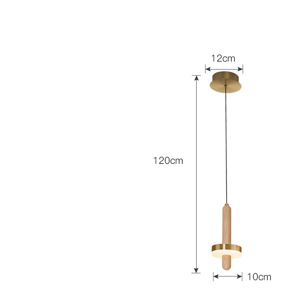 Modern Cylindrical Pendant Light Gold Copper Wood LED Fixture
