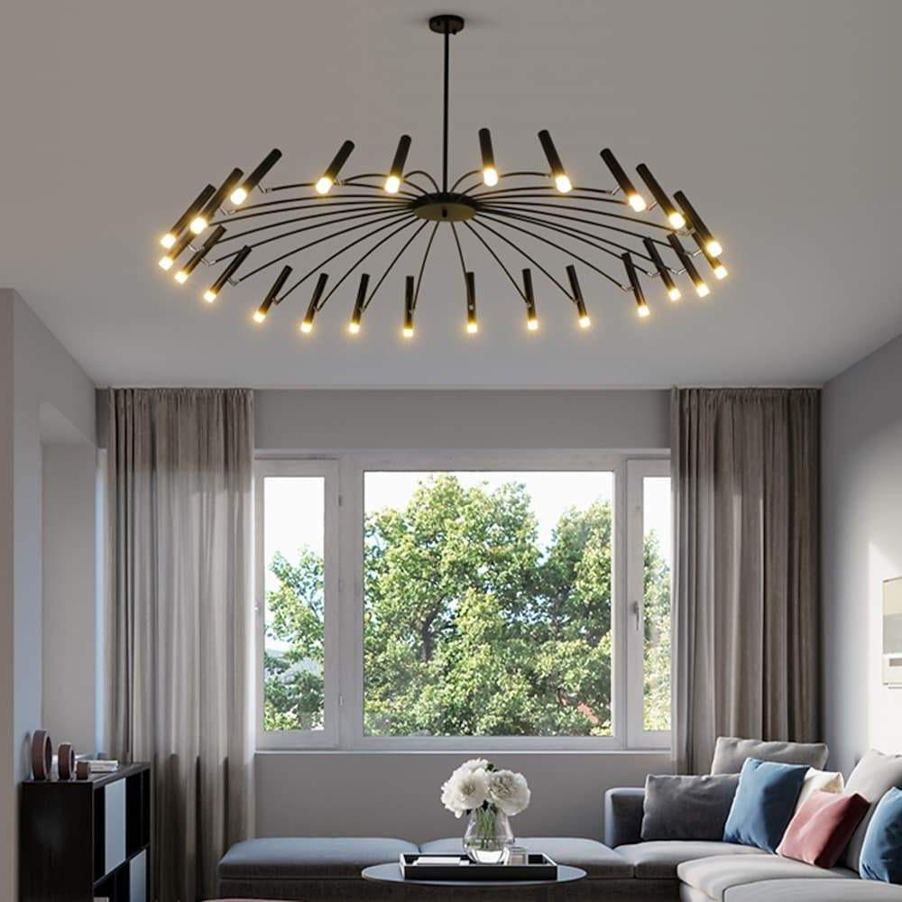 Modern 24-Light Sputnik Chandelier - 63'' Black Metal with Gold Tips