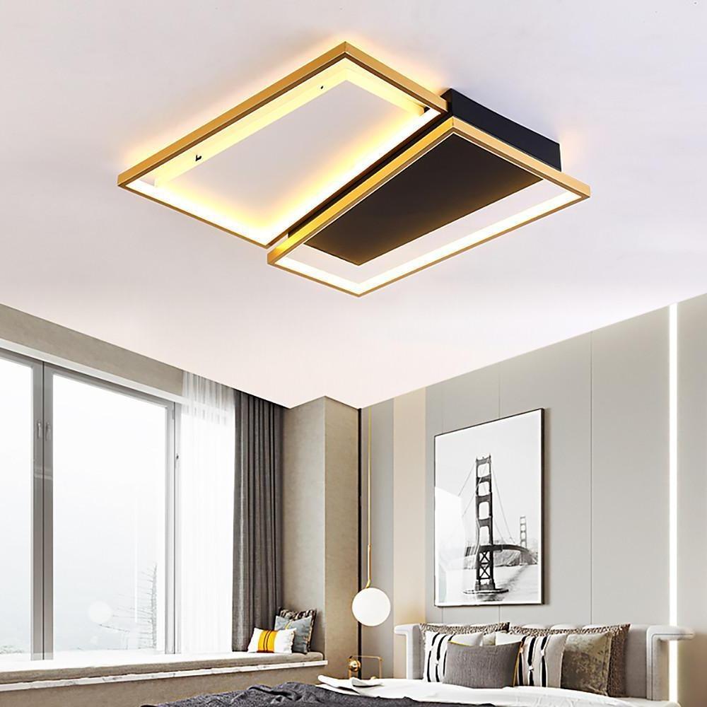 Modern Geometric LED Flush Mount Ceiling Light - Black & Gold