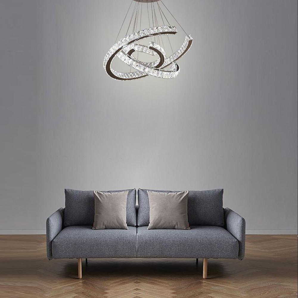 Wave Crystal Chandelier with Stainless Steel Finish - 3-Light LED