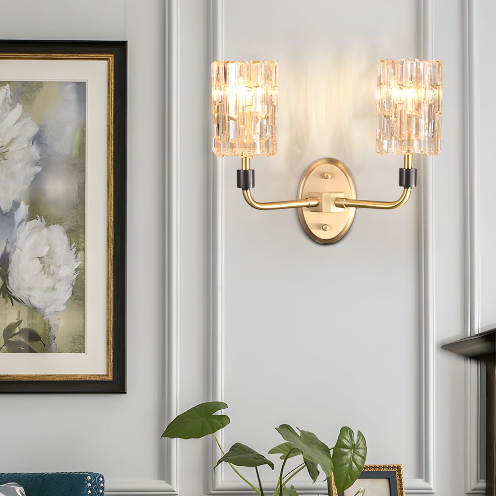 Modern Crystal Wall Sconce with Copper Frame – 1/2-Light Gold Finish
