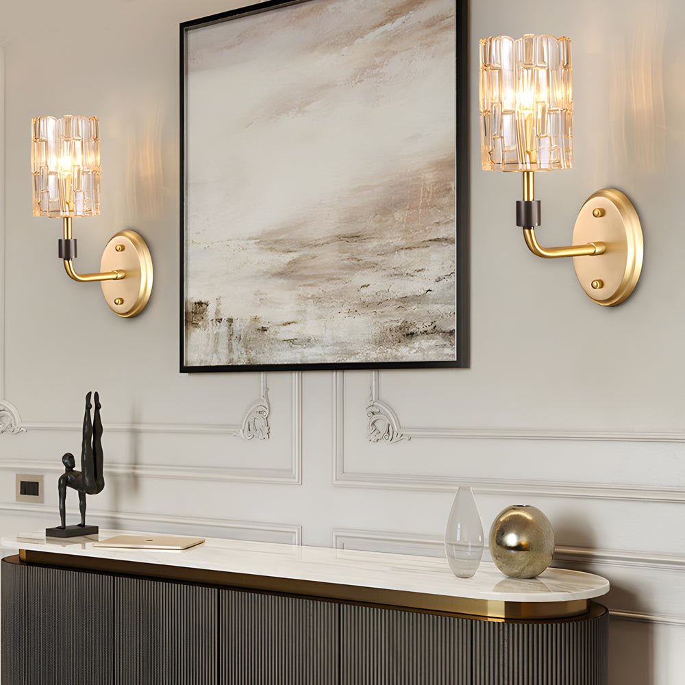 Modern Crystal Wall Sconce with Copper Frame – 1/2-Light Gold Finish