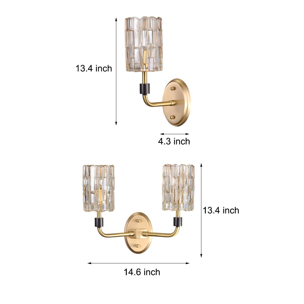 Modern Crystal Wall Sconce with Copper Frame – 1/2-Light Gold Finish