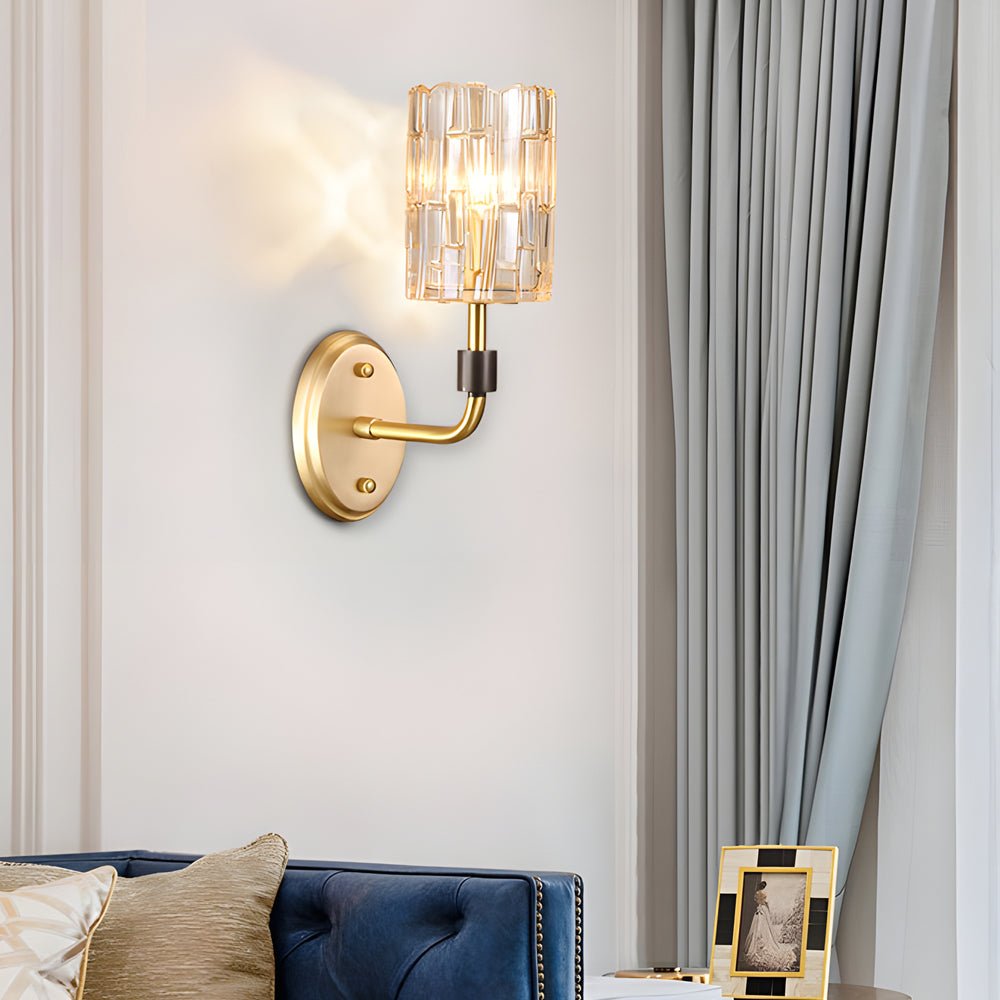 Modern Crystal Wall Sconce with Copper Frame – 1/2-Light Gold Finish