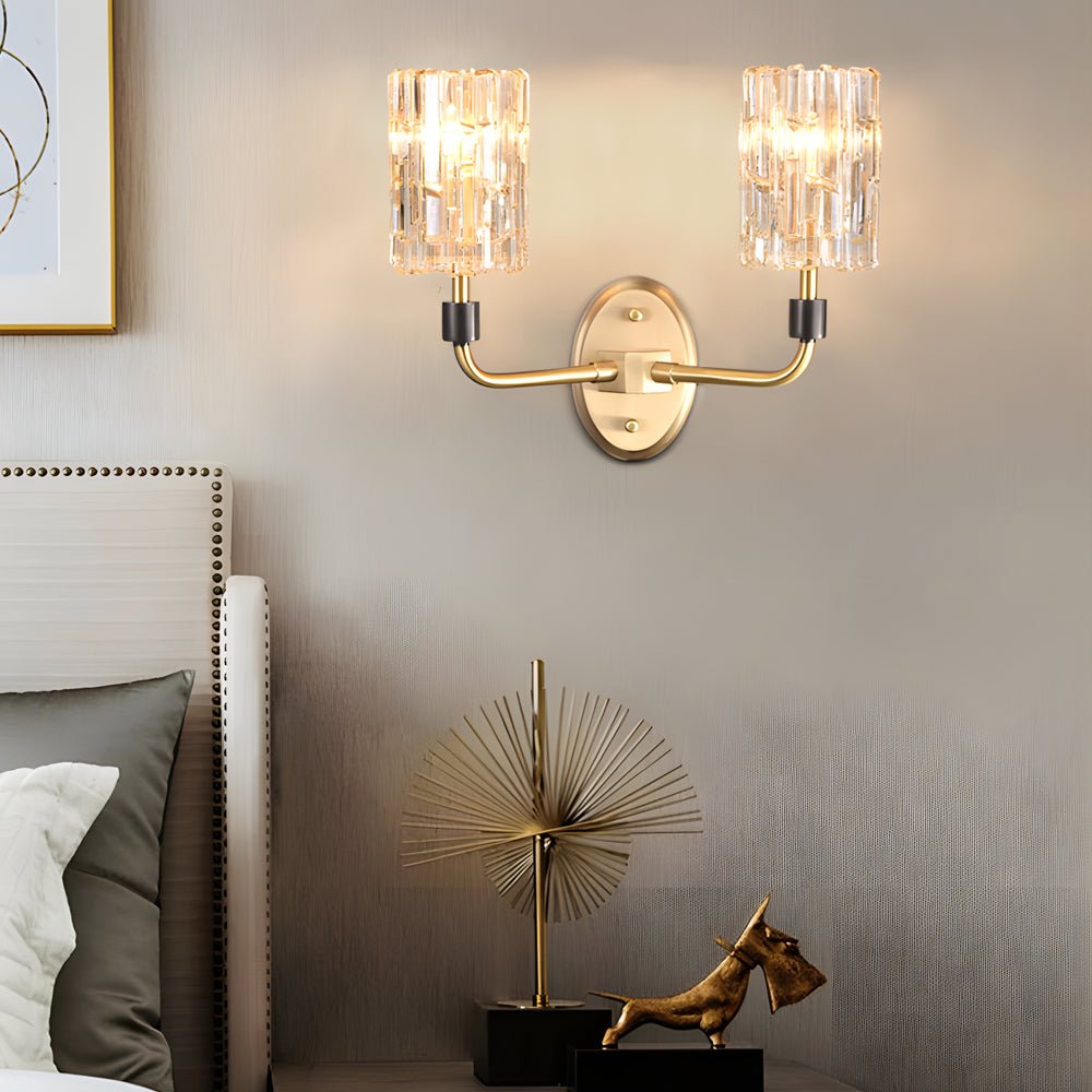 Modern Crystal Wall Sconce with Copper Frame – 1/2-Light Gold Finish