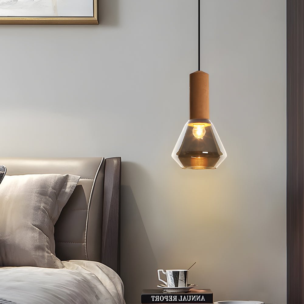 Copper Cork Glass Pendant Light - Geometric Diamond Shade E27