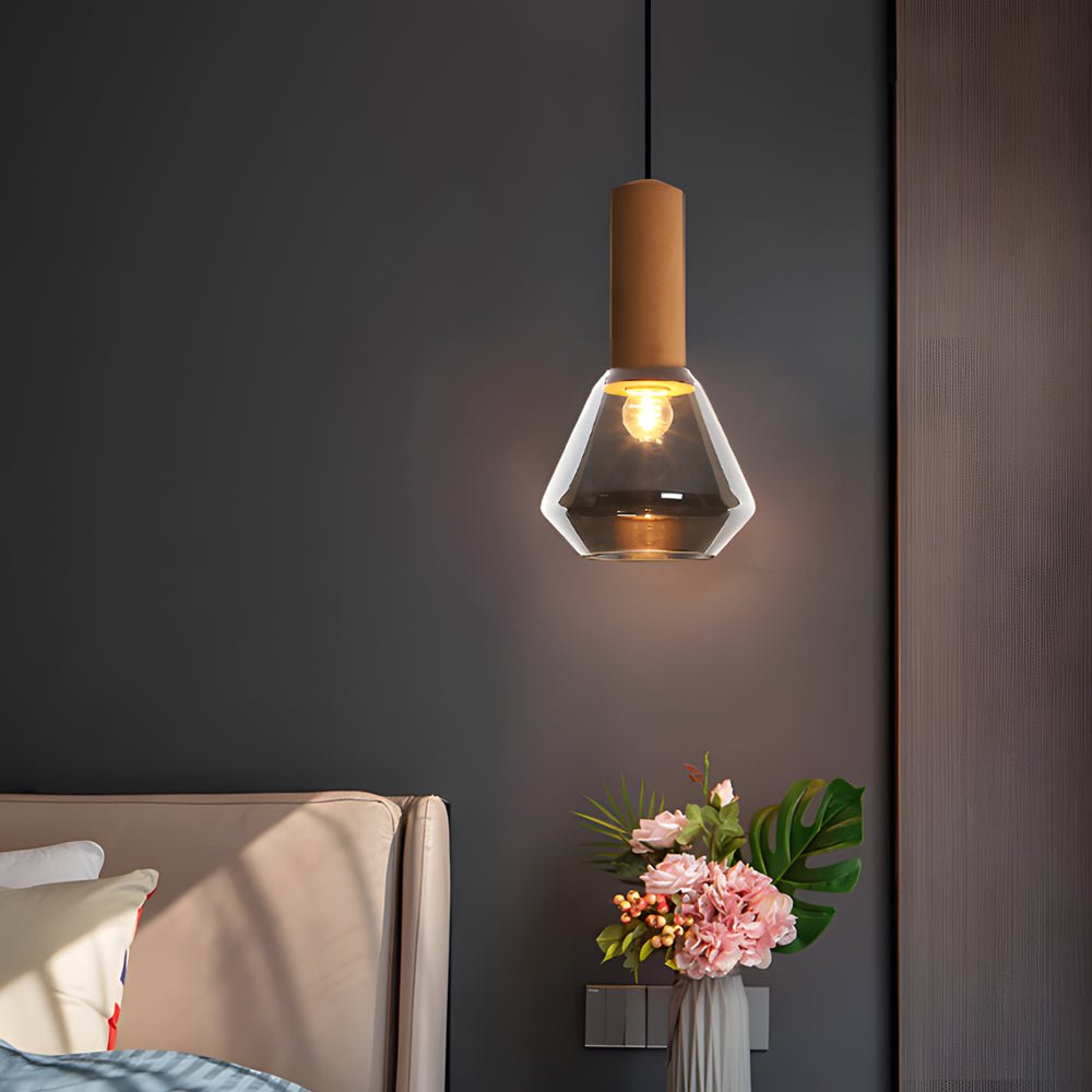 Copper Cork Glass Pendant Light - Geometric Diamond Shade E27