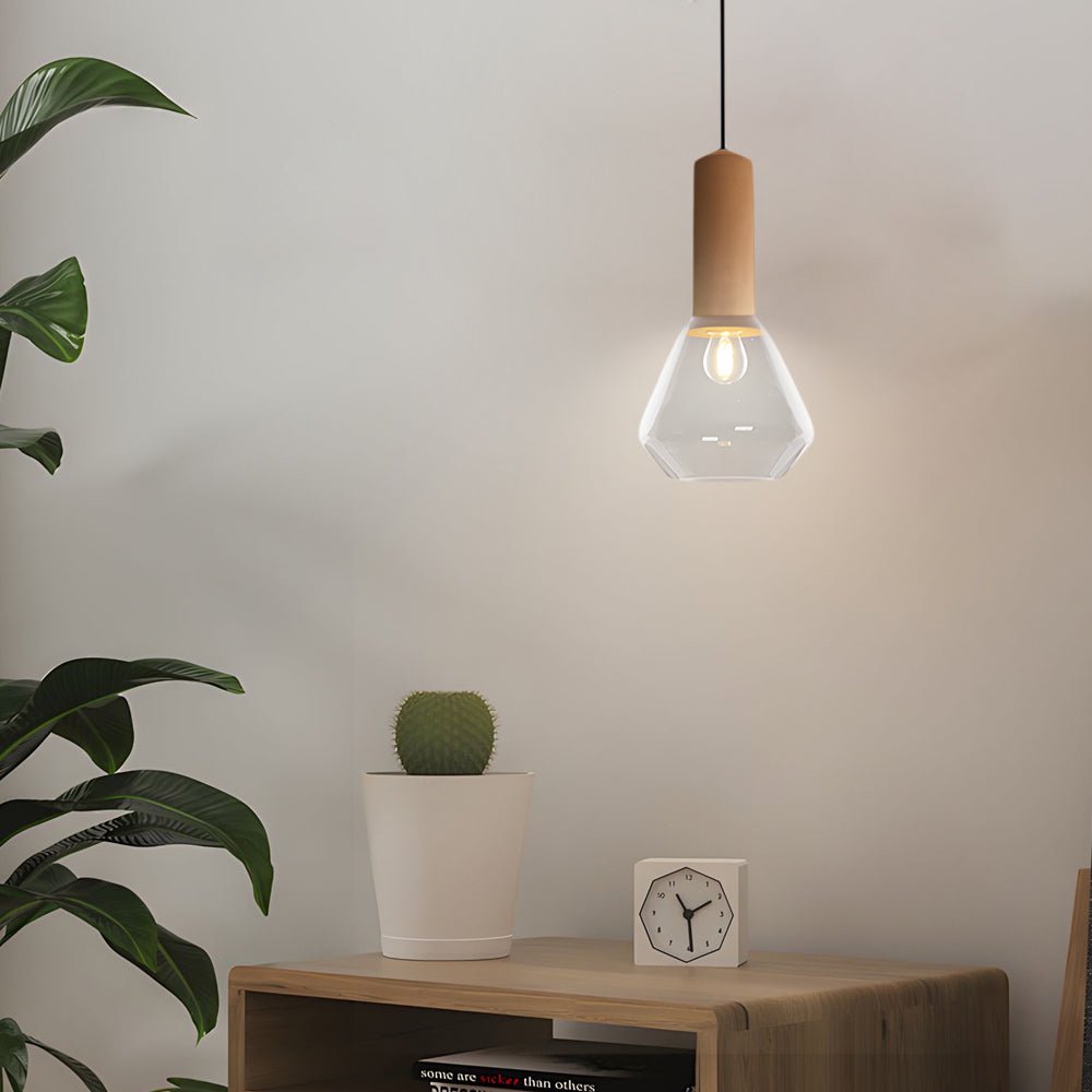 Copper Cork Glass Pendant Light - Geometric Diamond Shade E27