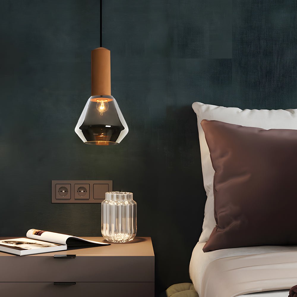 Copper Cork Glass Pendant Light - Geometric Diamond Shade E27
