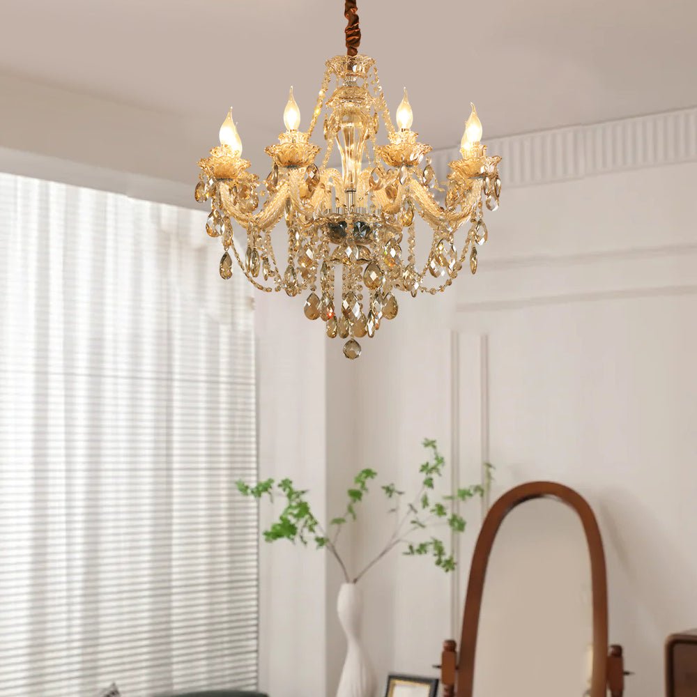 Crystal Glass Chandelier European Candle Style Multi-Light