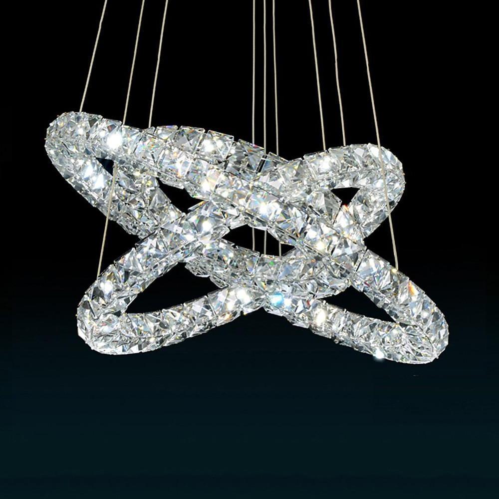 Modern Gold Crystal Chandelier with 3 Concentric LED Rings