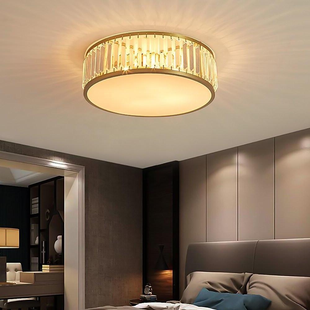 Crystal Drum LED Flush Mount Ceiling Light - Nordic Style Brass