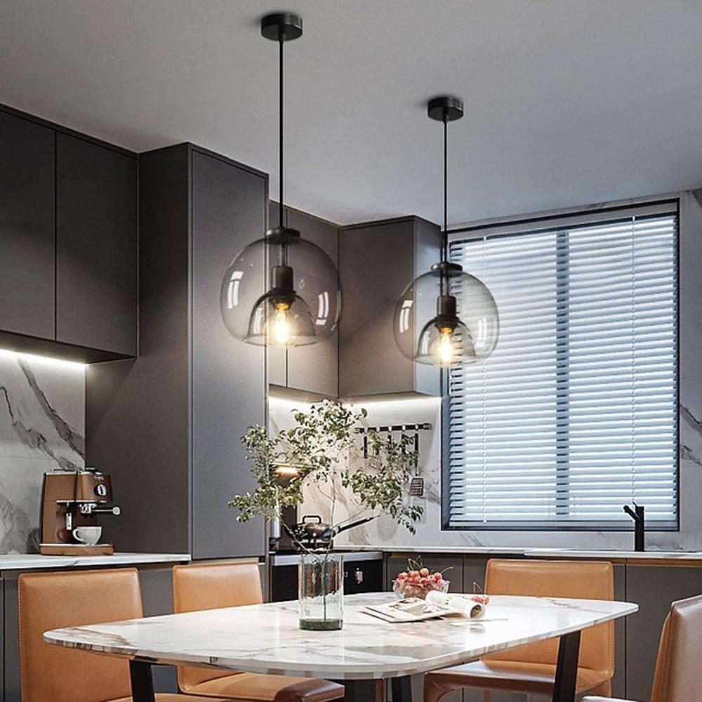 Vintage Smoked Glass Pendant Light with Metal Frame