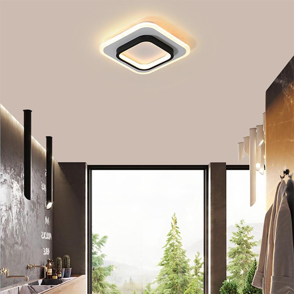 Modern Double Square Flush Mount LED Ceiling Light Black White
