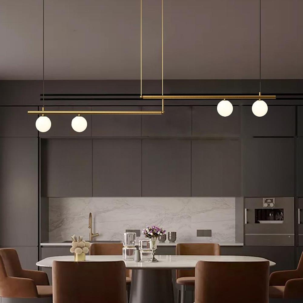 Linear Globe Pendant Light – Copper & Glass Modern Dining Lighting