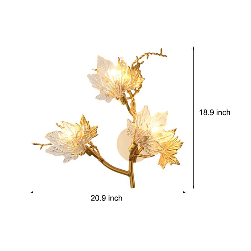 Maple Leaf Glass Wall Sconce with Three-Step Dimming - Modern Gold