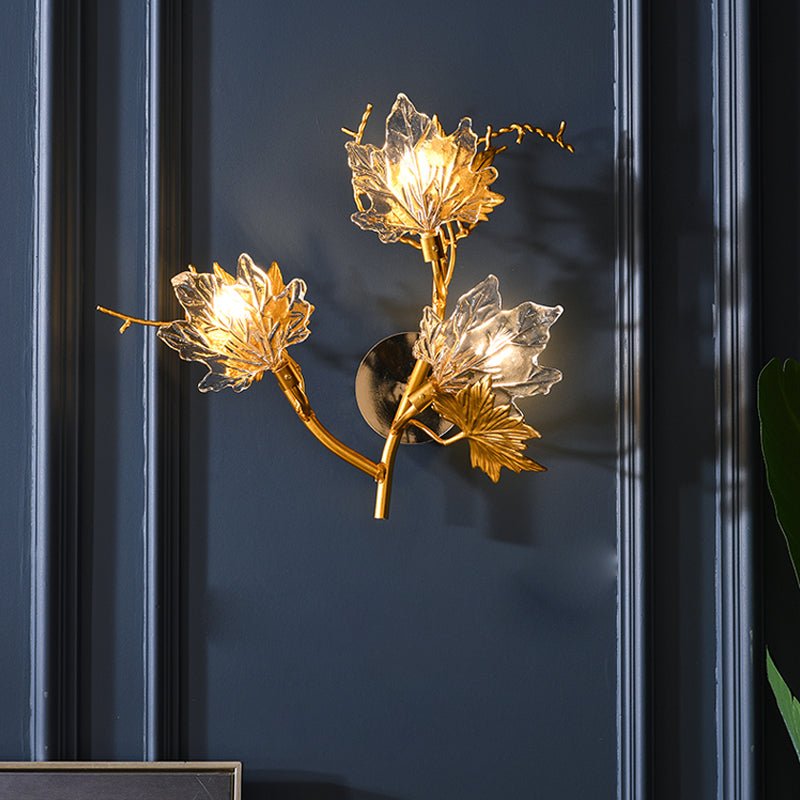 Maple Leaf Glass Wall Sconce with Three-Step Dimming - Modern Gold