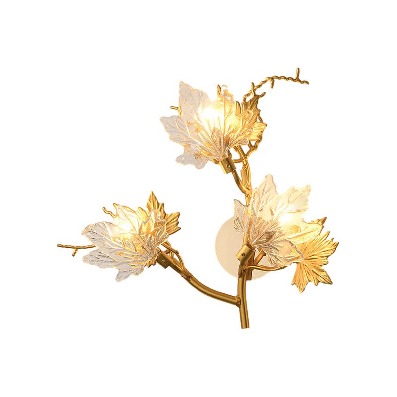 Maple Leaf Glass Wall Sconce with Three-Step Dimming - Modern Gold