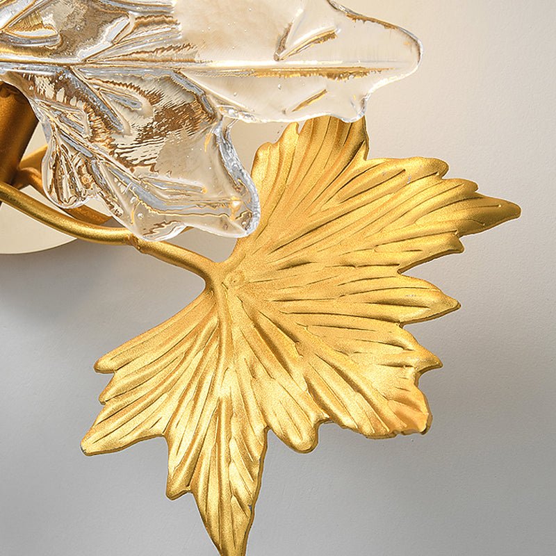 Maple Leaf Glass Wall Sconce with Three-Step Dimming - Modern Gold