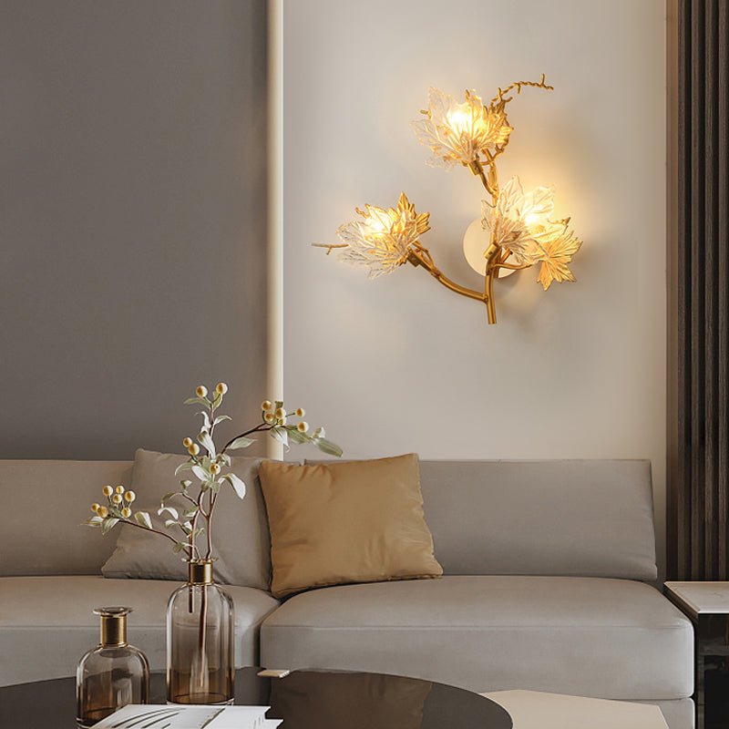 Maple Leaf Glass Wall Sconce with Three-Step Dimming - Modern Gold