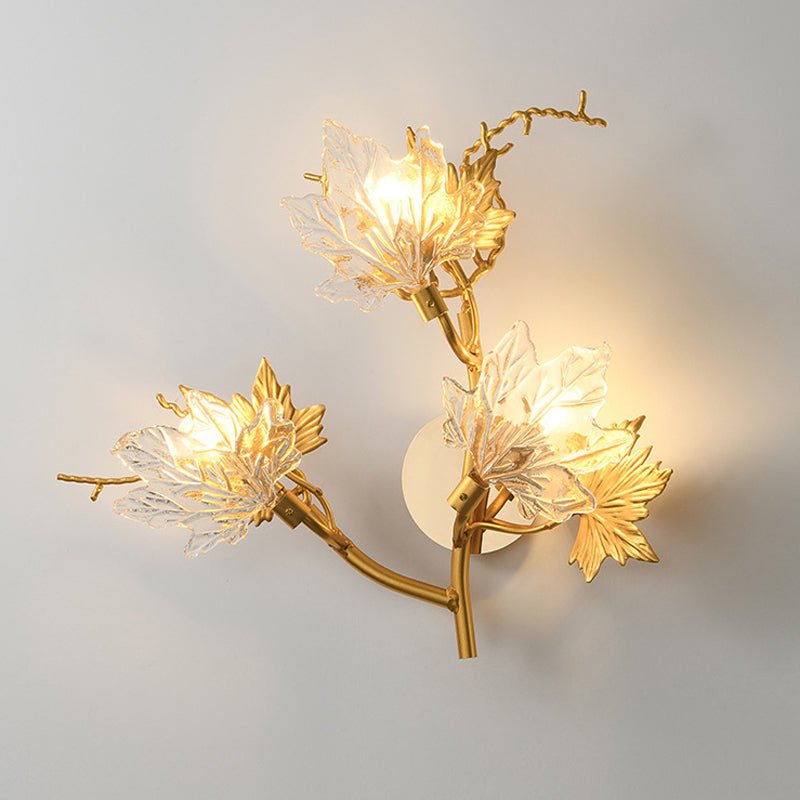 Maple Leaf Glass Wall Sconce with Three-Step Dimming - Modern Gold