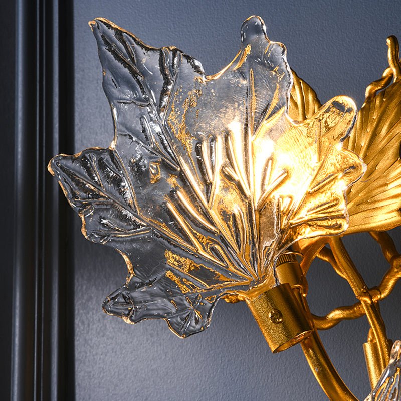 Maple Leaf Glass Wall Sconce with Three-Step Dimming - Modern Gold