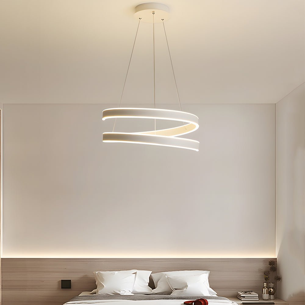 Matte White Twisted Ring Pendant Light with Dimmable LED