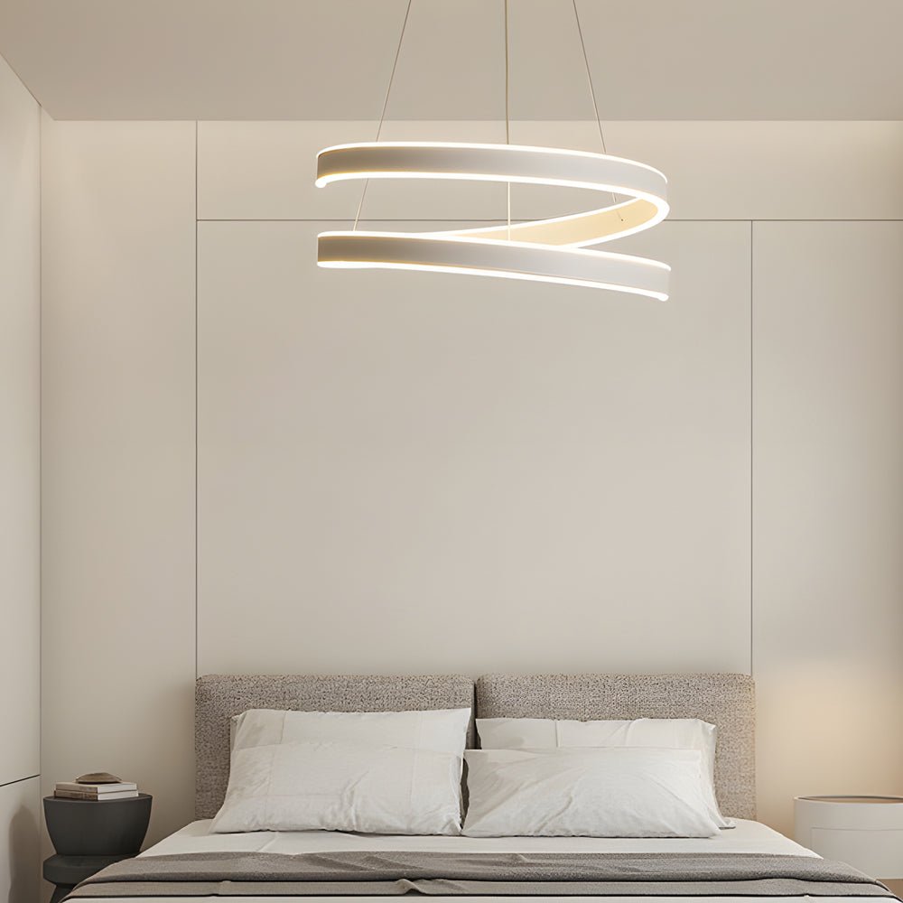 Matte White Twisted Ring Pendant Light with Dimmable LED