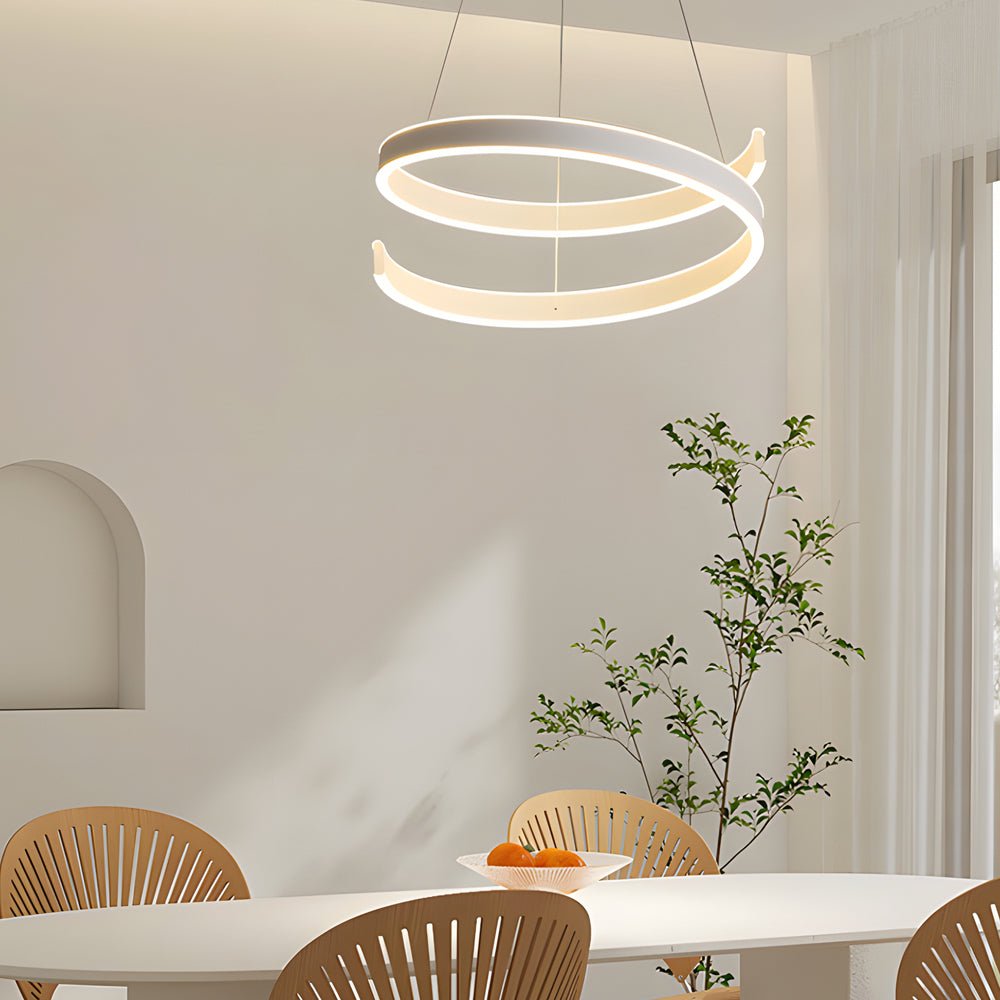 Matte White Twisted Ring Pendant Light with Dimmable LED