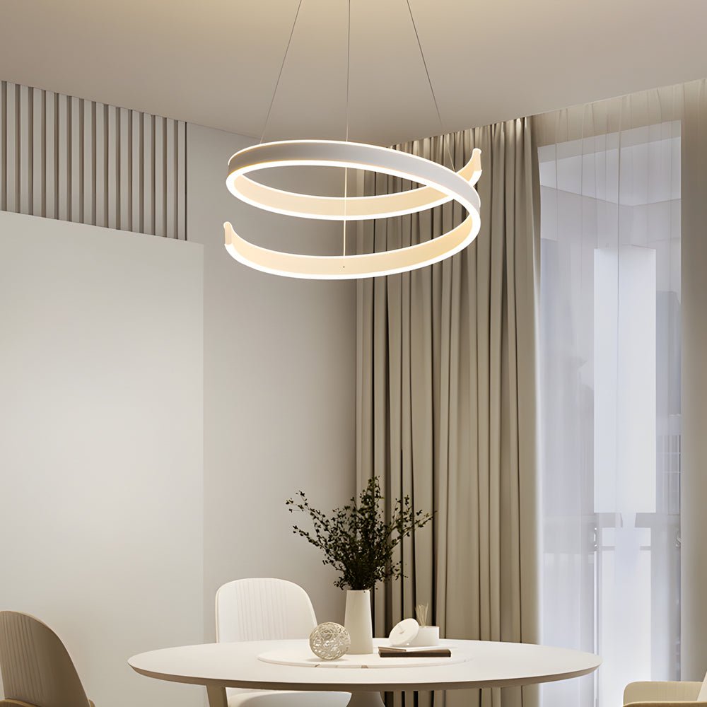 Matte White Twisted Ring Pendant Light with Dimmable LED